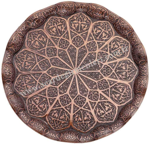 HAVLULAND Turkish Ottoman Coffee Tea Beverage Serving Wavy Tray 13.9'' inches (Copper) Color