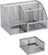 Annova Mesh Desk Organizer Office with 7 Compartments + Drawer/Desk Tidy Candy/Pen Holder/Multifunctional Organizer - Silver - Grey