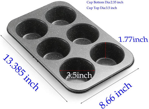 MONFISH Muffin Pan 6 Jumbo Cup Carbon Steel Black Stone non Stick Coating Muffin cupcake Tin 3.5inch cup 13.385x8.66x1.77 inch