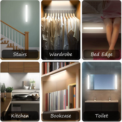 Under Cabinet Lighting, 73 LEDs Wireless USB Rechargeable Closet Light, Motion Sensor Lights, Magnetic Adhesive Strip LED Night Lights for Kitchen, Wardrobe, Garage, Stairs, Bedroom
