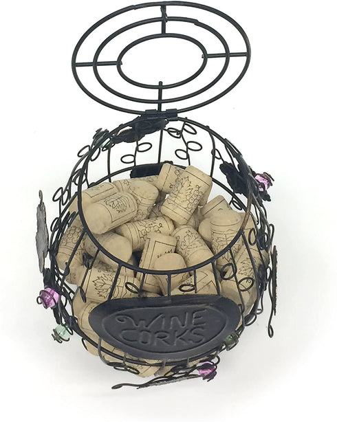 Mind Reader Barrel Metal Wine Cork Holder with Ornaments, Black
