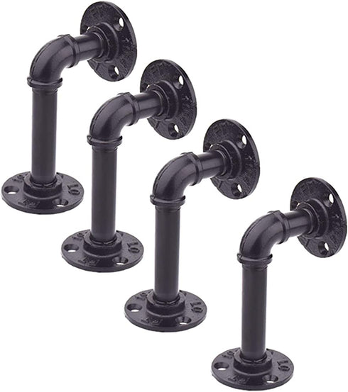 TLBTEK 4Pack Pipe Shelf Brackets Industrial DIY Pipe Decor Wall Shelves Brackets for Wood Floating Shelf Rustic Shelving Pipe Brackets Hardware Included