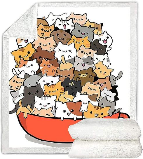 Bedbay Cat Plush Blankets Cats Blanket Throw Cartoon Animal Cats Kitten Sherpa Fleece Blanket Animal Pet Themed Soft Cozy Plush Bed Blanket (Cartoon, Twin(60"x80"))