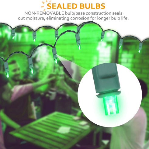 50ft 100 Count Green LED Christmas Lights Outdoor Indoor, Commercial Grade Green Wire, 5mm Wide Angle St. Patrick's Day Light Halloween Mini String Lights Outdoor Waterproof for Tree, Garland, UL