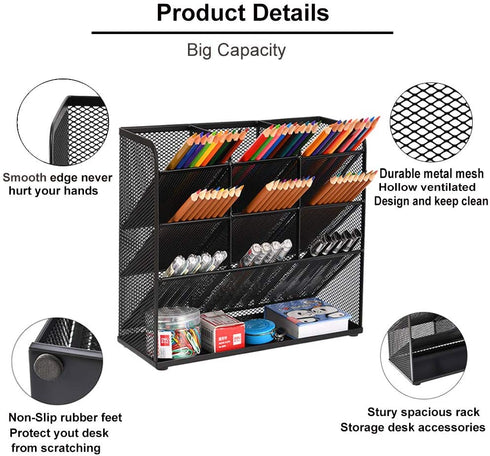 Marbrasse Mesh Desk Organizer, Multi-Functional Pen Holder, Pen Organizer for desk, Desktop Stationary Organizer, Storage Rack for School Home Office Art Supplies (Mesh Pen Holder)
