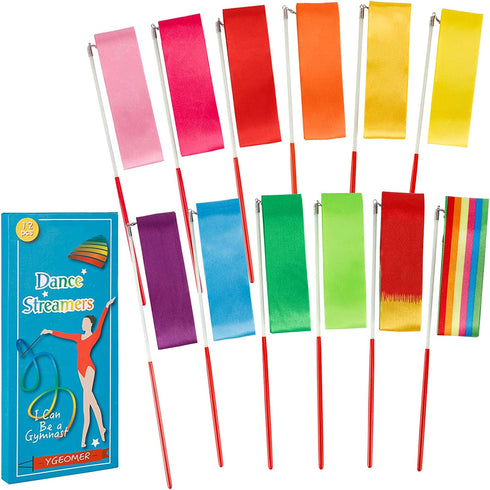 YGEOMER 12pcs Rhythmic Dance Ribbons Gymnastics Ribbon Streamers Dancing Streamers, Baton Twirling, for Artistic Dancing Gymnastics, Kids Dancing, Talent Shows