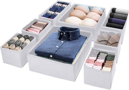 (8 Set) Puricon Clothes Organizers Dresser Drawer Organization, Foldable Closet Organizer Underwear Basket Cubes Containers for Storing Bras, Baby Clothing, T Shirt, Socks, Scarves, Ties -White