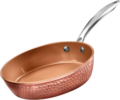 Gotham Steel Hammered Copper Collection 10 Nonstick Fry Pan with Lid, Premium Cookware, Aluminum Composition with Induction Plate for Even Heating, Dishwasher & Oven Safe