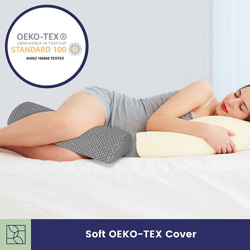 Half Moon Bolster Pillow, Knee Pillows for Sleeping, Supportive Memory Foam Pillow - Soft Yet Firm - Use for Neck, Leg, Lumbar Pillow, Lower Back, Knee Bolster, Oeko-TEX Cotton Quality