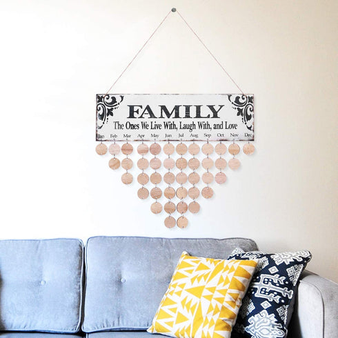 VORCOOL Family Birthday Hanging Plaque Board DIY Wooden Calendar Birthday Reminder Home Decor (1 Plaque/ 1 Rope/ 50 Round Discs)