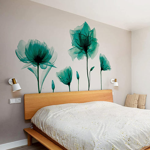 M ACHOOSE Wall Decals Emerald Green Flowers Wall Stickers Home Decor Peel and ptick Bathroom Decor Wall Art Wall Decor Living Room Bedroom Decor