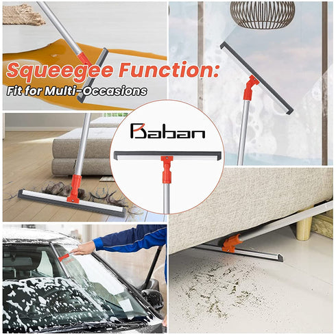 Baban Floor Squeegee Scrubber with Scrub Brush, Window Cleaning Tool with 13.8'' Floor Squeegee and 11.8'' Sweep Brush, Multifunction Magic Broom with 60˜™ Long Handle, Squeegee Broom for Liquid Dirt