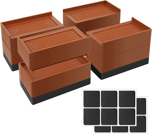 KONIGEEHRE 4 Pack Bed Risers Heavy Duty Adjustable Furniture Riser Stackable Lifts Height of 1.8? or 2.85? Supports Up to 1300Lbs for Bed Desk Sofa Table and Chair with 12pcs Non-Slip Pads?Brown?