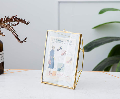 Levilan 4x6 inch Multi Glass Picture Frame Family Photo Display for Desk or Wall, Nordic Geometry Home Decor Double Glass & Brass Metal (4x6?)
