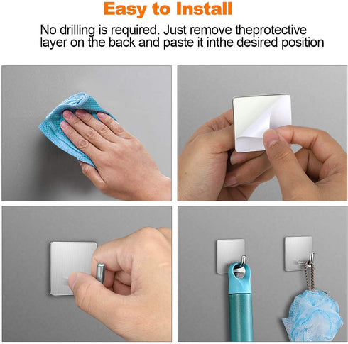 Budding Joy Adhesive Hooks Heavy Duty Stick on Wall Hooks Towel Hooks Door Hooks Waterproof Stainless Steel Adhesive Towel Hooks Adhesive Holders for Hanging Clothes Bathroom Adhesive Hook 4 Pack