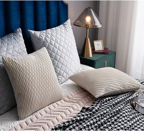 DEZENE Ivory White Couch Pillow Covers: 2 Pack 20x20 Inch Original Striped Velvet Square Throw Pillow Cases for Farmhouse Home Decor