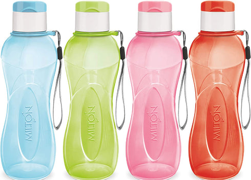 Sports Water Bottle - Milton Kids Reusable Leakproof 25 Oz 4-pack Plastic Wide Mouth Large Big Drink Bottle BPA & Leak Free With Handle Strap Carrier For Cycling Camping Hiking Gym Yoga