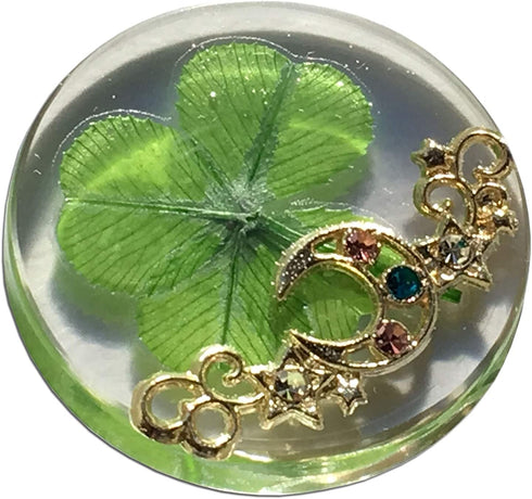 KIN-HEBI Real Four Leaf Clover Good Luck Pocket Token, Preserved, 1.25, Including Metal Ornament (Night Sky)