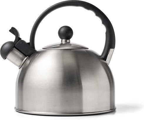 Diamond Home 2.5 Liter Stainless Steel Whistling Tea Kettle - Modern Stainless Steel Whistling Tea Pot for Stovetop with Cool Grip Ergonomic Handle - Silver