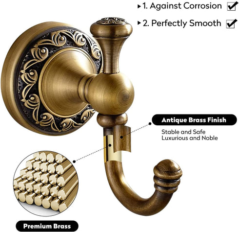 Leyden Antique Brass Towel Hook, Bathroom Robe Hooks, Wall Mounted Retro Single Door Coat Clothes Hanger