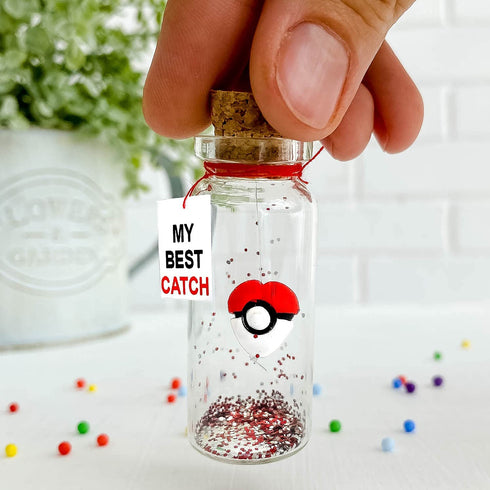 Cute Anniversary Present For Girlfriend or Boyfriend, Unique Game-Inspired Romantic Bottle, Anniversary Love Wish Jar (No Box, My Best Catch)