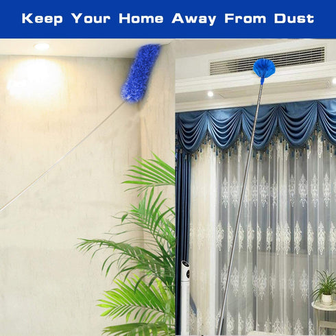 Microfiber Duster, Feather Duster with 100 Inch Telescoping Extension Pole, Reusable Bendable Dusters, Washable Lightweight Dusters for Ceilings Fans