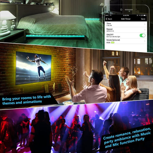 Nexlux LED Strip Lights, WiFi Wireless Smart Phone Controlled 16.4ft Non-Waterproof Strip Light Kit Black Color Changing Lights,Working with Android and iOS System,IFTTT