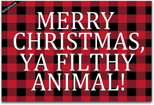DAYLIPILLOW Red Black Buffalo Check Plaid Doormat - Merry Christmas Ya Filthy Animal Doormat Welcome Outdoor Door Mat 23.6" x 15.7"