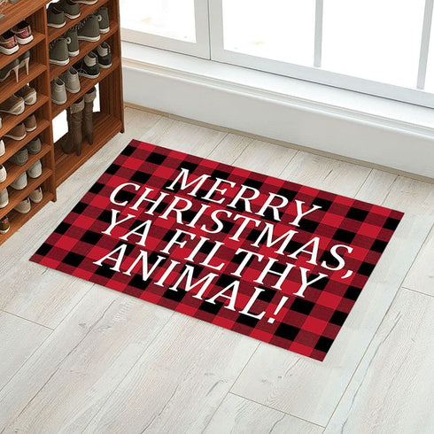 DAYLIPILLOW Red Black Buffalo Check Plaid Doormat - Merry Christmas Ya Filthy Animal Doormat Welcome Outdoor Door Mat 23.6" x 15.7"