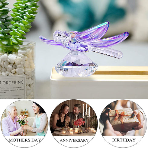 H&D HYALINE & DORA Standing Crystal Dragonfly with Diamond Ornament,Glass Animal Figurines Collectibles,Crystal Souvenir