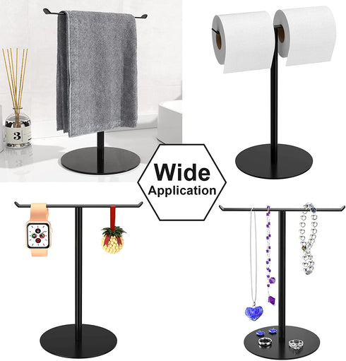 Giffgiss Towel Holder, T-Shape Modern Hand Towel Stand for Bathroom, Kitchen or Vanity, Height 12", Free-Standing Matte Black Countertop Towel Rack with Weighted Balanced Base