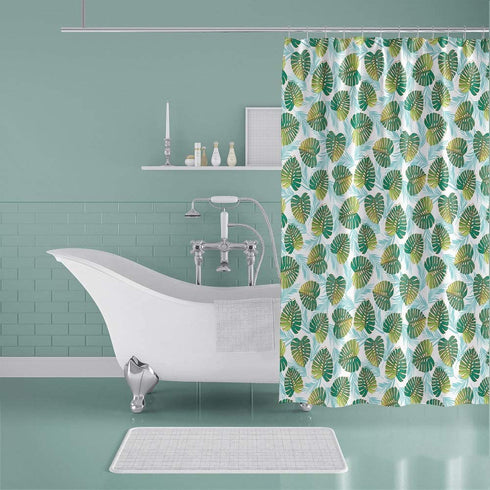Ufaitheart 42 x 65 Inch Short Shower Curtain Fabric Bathroom Shower Curtain Sets Tropical Leaf Design, Green and OrangeRed