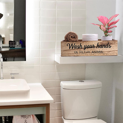 CuffUp Bathroom Decor Box,2 Sides Signs Farmhouse Bathroom Decor Toilet Paper Storage Larger Box 15.2W 6.4DRustic Farmhouse Home Decor for Livingroom Kitchen,Counter Table Decor