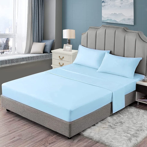 EaseHome Queen Size Sheets Set - Extra Soft Luxury Brushed Microfiber Queen Bed Sheets with 15 inch Deep Pocket - Comforterble Wrinkle Fade and Hypoallergenic- 4 Piece (Queen,Lake Blue)