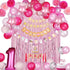 EAF 1st Birthday Girl Decorations 78PCS Pink 1st Birthday Decorations for Girl with Pink Tinsel Curtain, 12 Months Photo Banner, 1st Birthday Highchair Banner, I AM ONE and Happy Birthday Banner