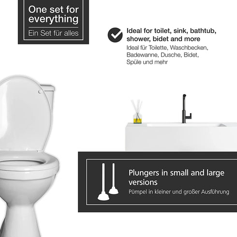 Nirox Set of 2 Sink Plungers - Drain Plunger 16" & 10.2" - Toilet Pump Unblocker with Strong Suction Performance - Plumbers Plunger is Easy to Maintain - Plumbing Plunger Made from Strong Rubber