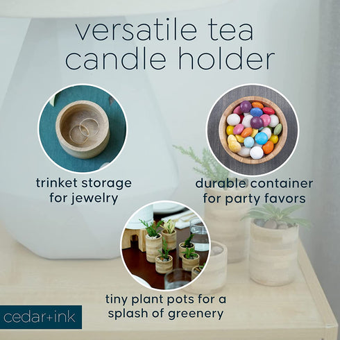 Cedar and Ink Bamboo Tealight Candle Holder, Rustic Centerpiece, Wedding Wood Centerpieces, 6-Pack Wooden Candle Holders, 1.5-Inch-Tall Table Tea Light Holders