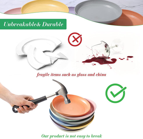 8 Pieces Wheat Straw Deep Dinner Plates Reusable Lightweight Straw Plates Dishwasher and Microwave Safe Dinner Plates Unbreakable Sturdy Dessert Plates for Toddlers Kids Adults (8 Inch)