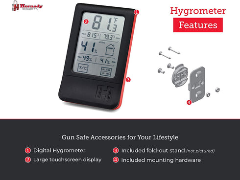 Hornady Digital Hygrometer, 95909 - Indoor Temperature and Humidity Monitor with Touchscreen LCD Display - Ideal Room Thermometer Hygrometer for Gun Safes & Cabinets, Closets, Workbench & More