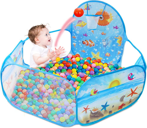Dressbar Kids Ball Pit with Basketball Hoop Pop Up Children Play Tent, Ocean Pool Baby Playpen ,Portable Toys Gifts for Girls Boys Toddlers 2 3 4 5 6 12 Months Year Old (Balls not Included)