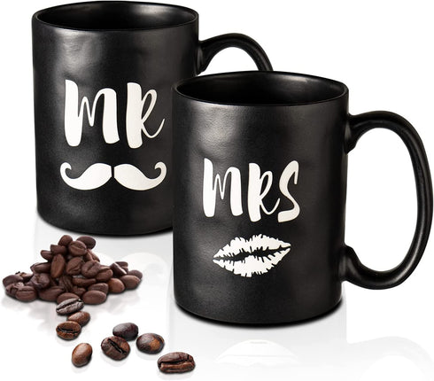 Funny Coffee Mug Set of 2, 15oz,Mr and Mrs Novelty Ceramic Cup with Unique handmade Potholes, Great Gift Idea For Wedding Birthday Christmas