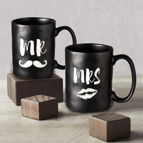 Funny Coffee Mug Set of 2, 15oz,Mr and Mrs Novelty Ceramic Cup with Unique handmade Potholes, Great Gift Idea For Wedding Birthday Christmas