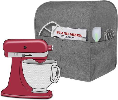 Homai Stand Mixer Cover Compatible with Tilt Head 4.5-5 Quart KitchenAid Mixer, Cloth Dust Cover with Pocket for Extra Attachments (Gray)