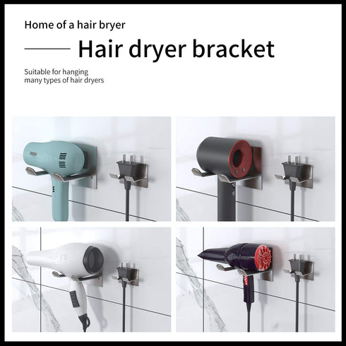 FLE Hair Dryer Holder, New Upgrade Wall Mount Self Adhesive - Blow Dryer Holder Punching or Self-Adhesive Two Ways to Use and Fit for Most Hair Dryers