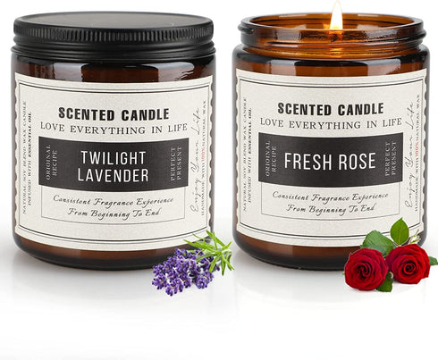 Candles for Home Scented, 14.4 oz Lavender and Sandalwood Rose Candles, 2 Pack Scented Candles Gift Set for Women, Large Amber Jar Scented Candle for Home, Birthday Gifts, Christmas Gifts