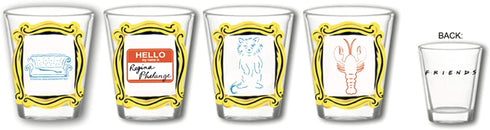 Silver Buffalo Friends Iconic Icons Yellow Frame 4 Pack Mini Glasses, 1.5 Ounces