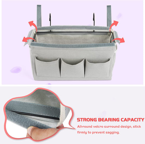 Loghot Bedside Caddy/Bedside Storage Bag Hanging Organizer for Bunk and Hospital Beds, Dorm Rooms Bed Rails, Bedside Organizer with Fixed Straps and Water Bottle Holder (New Grey)