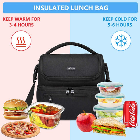 Lunch Bag,VASCHY Insulated Lunch Box Leak-proof Cooler Bag in Dual Compartment Lunch Tote for Men,Women,14 Cans