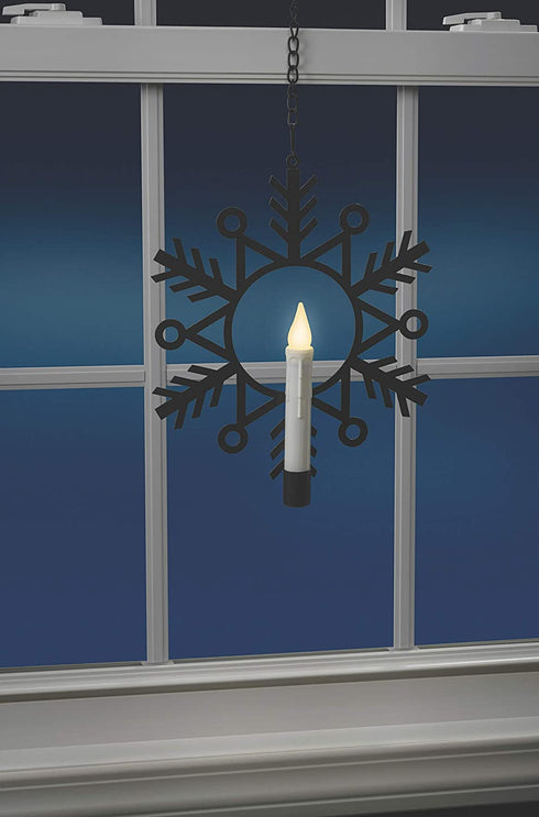 Xodus Innovations Battery Powered Metal Window Wreath with Warm White LED Flameless Candle Light, Black and White, CW1500A