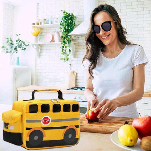 BLUBOON Insulated Lunch Box for Kids Boys Girls School Lunch Bags Reusable Cooler Thermal Meal Tote for Picnic (Yellow School bus)